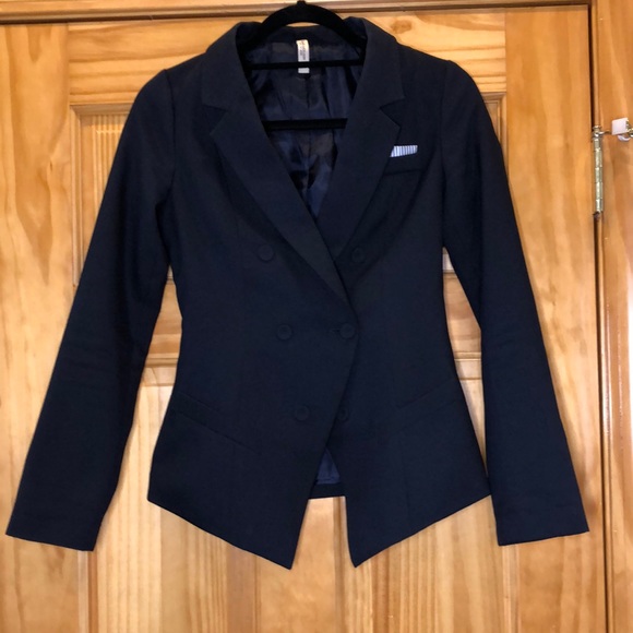 Navy Blue White Pinstripe Accent Blazer - Picture 2 of 8